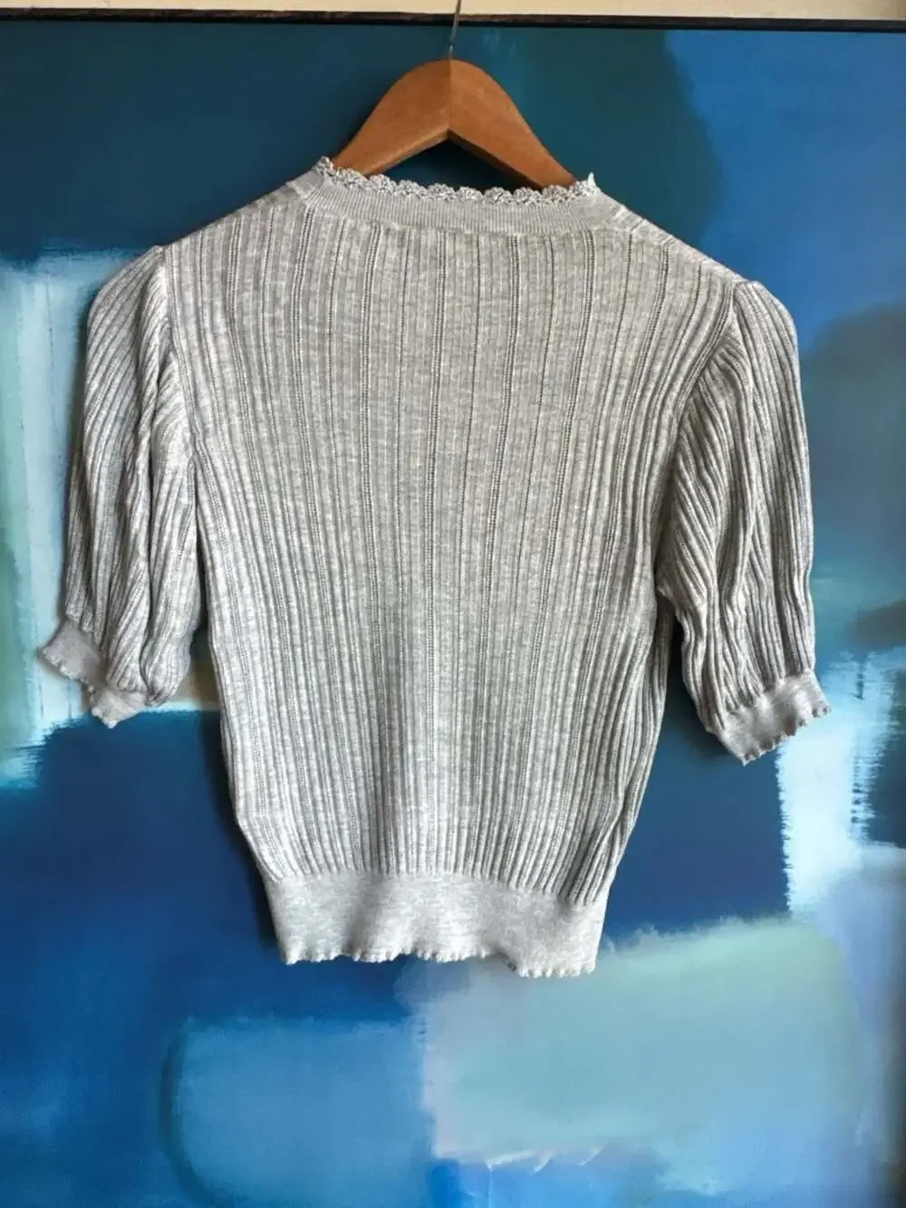 Ulla Johnson Gemma Crochet-Trimmed Pointelle-Knit Puff Sleeve Sweater